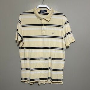 Polo Ralph Lauren Mens Polo Shirt L Striped Yellow Navy White Casual Preppy Golf